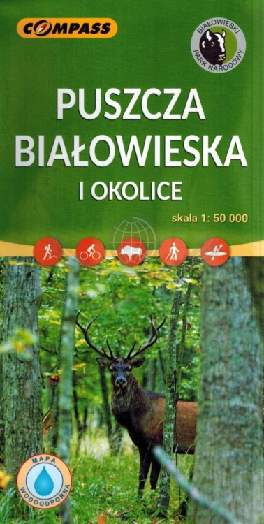 Puszcza Białowieska i okolice. Białowieża. Laminowana mapa turystyczna wydawnictwa Compass. Okładka