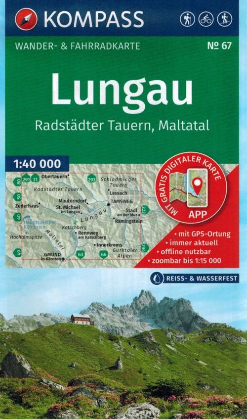 Lungau, Radstadter Tauern, Maltatal. Wodoodporna mapa turystyczna 67. Wyd. 2026. Kompass