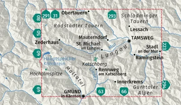 Lungau, Radstadter Tauern, Maltatal. Laminowana mapa turystyczna wydawnictwa Kompass. Zasięg