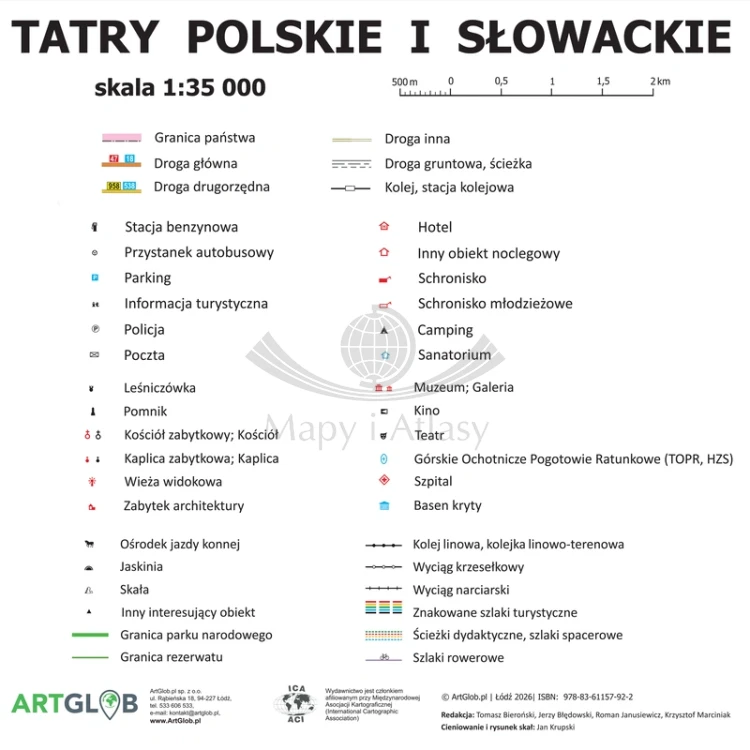 Tatry polskie i słowackie 1:35 000. Naklejka, mapa ścienna turystyczna. Legenda