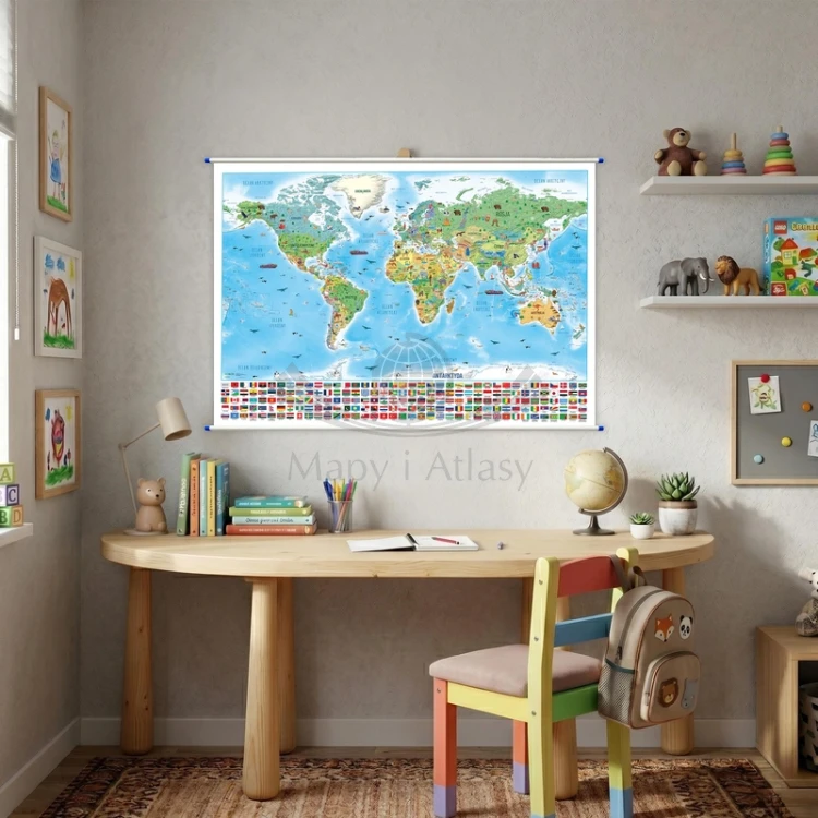Świat Małego Podróżnika MIDI. Mapa ścienna dla dzieci. Przykład aranżacji