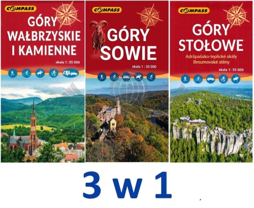 Góry Wałbrzyskie, Kamienne, Sowie i Stołowe. Zestaw trzech map turystycznych wydawnictwa Compass