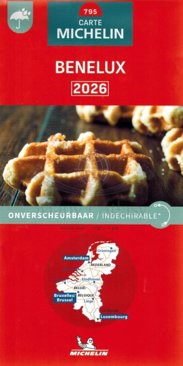 Beneluks 1:400 000. Belgia, Holandia, Luksemburg. Wodoodporna mapa samochodowa 795 wydawnictwa Michelin. Okładka