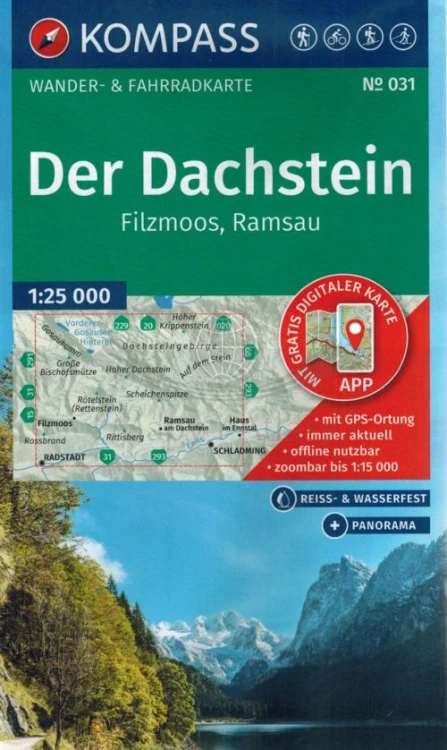 Der Dachstein, Filzmoos,Ramsau. Wodooporna mapa turystyczna 031 wydawnictwa Kompass. Okładka