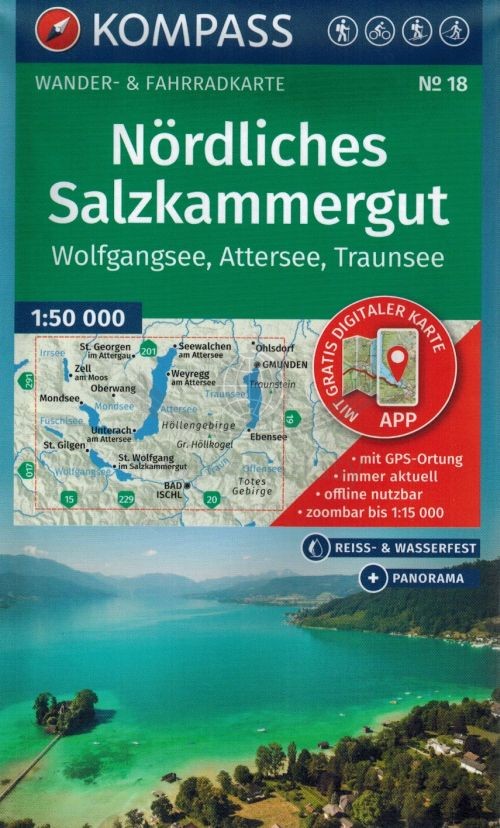 Nordliches Salzkammergut. Wolfganasee, Attersee, Traunsee. Wodoodporna mapa turystyczna 18. Wyd. 2026. Kompass
