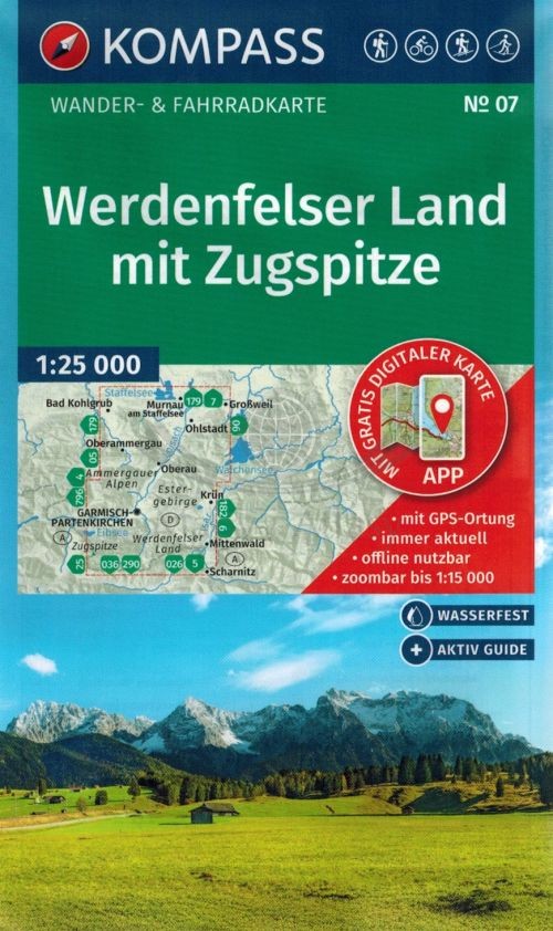 Werdenfelser Land mit Zugspitze. Wodoodporna mapa turystyczna 07. Kompass
