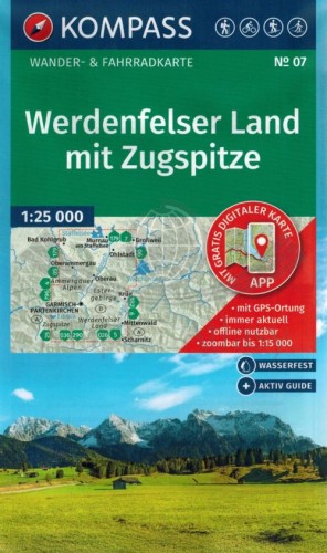 Werdenfelser Land mit Zugspitze. Wodoodporna mapa turystyczna wydawnictwa Kompass. Okładka