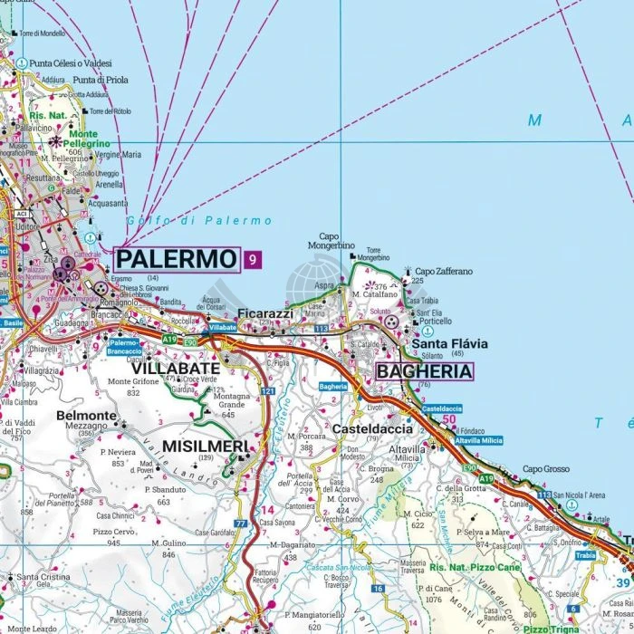 Sycylia, Palermo, Catania, Messina. Mapa samochodowo-turystyczna wydawnictwa Freytag Berndt. Fragment