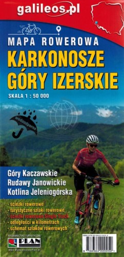 Karkonosze, Góry Izerskie, Kaczawskie, Rudawy Janowickie, Kotlina Jeleniogórska. Laminowana mapa rowerowa. Single Track wydawnictwa Galileos. Okładka - tył