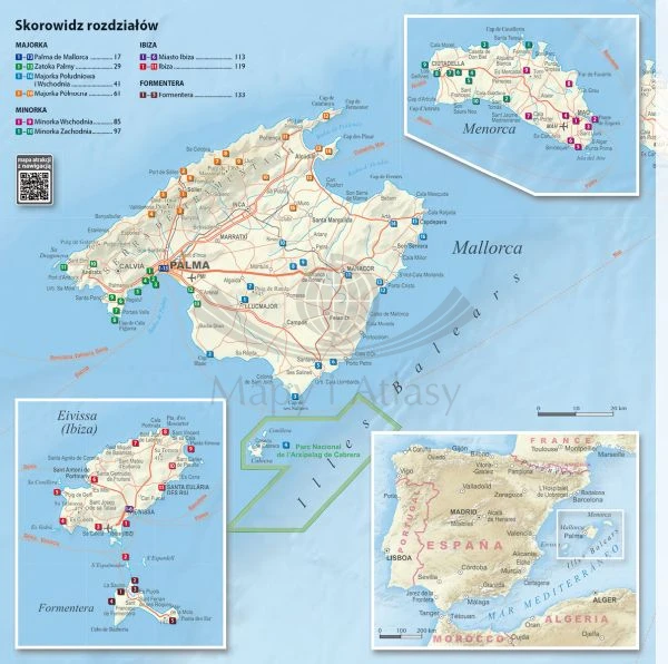Majorka, Minorka, Ibiza, Formentera. Przewodnik light + laminowana mapa ExpressMap. Skorowidz rozdziałów