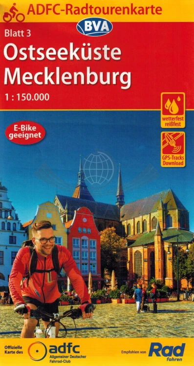 Ostseekuste Mecklenburg 1:150 000. Wodoodporna mapa rowerowa 3 wydawnictwa ADF. Okładka