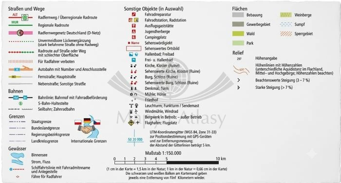 Ostseekuste Mecklenburg 1:150 000. Wodoodporna mapa rowerowa 3 wydawnictwa ADF. Legenda