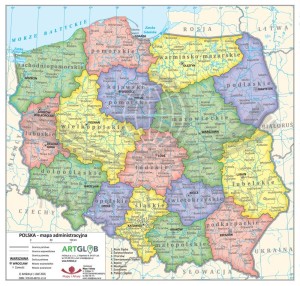 Polska. Dwustronna minimapa / podkładka pod mysz. Administracyjna i fizyczna - strona administracyjna