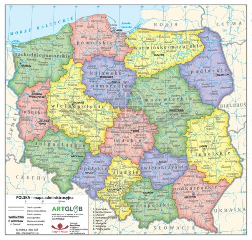 Polska. Dwustronna minimapa / podkładka pod mysz. Administracyjna i fizyczna - strona administracyjna