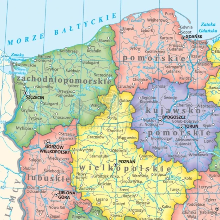Polska. Dwustronna minimapa / podkładka pod mysz. Administracyjna i fizyczna - strona administracyjna (fragment 1)