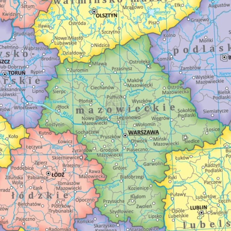 Polska. Dwustronna minimapa / podkładka pod mysz. Administracyjna i fizyczna - strona administracyjna (fragment 2)