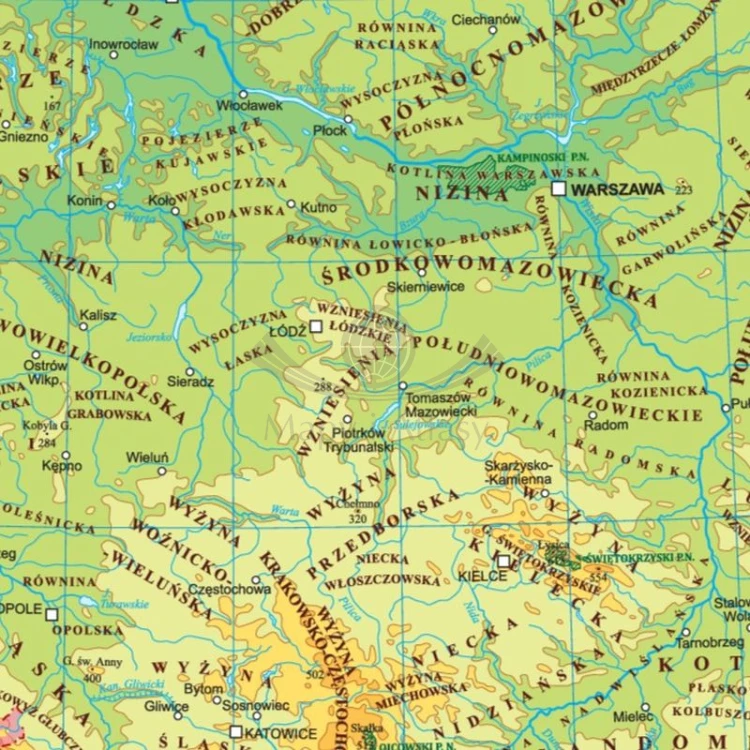 Polska. Dwustronna minimapa / podkładka pod mysz. Administracyjna i fizyczna - strona fizyczna (fragment 1)
