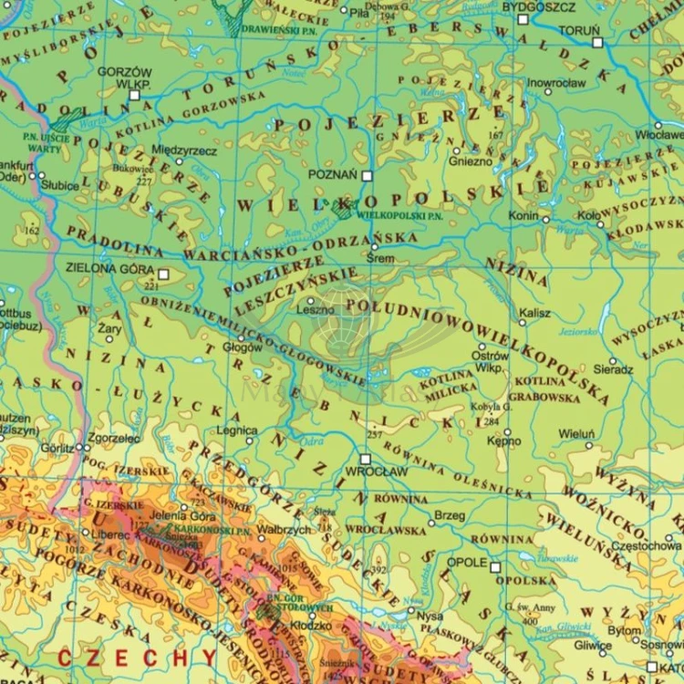Polska. Dwustronna minimapa / podkładka pod mysz. Administracyjna i fizyczna - strona fizyczna (fragment 2)