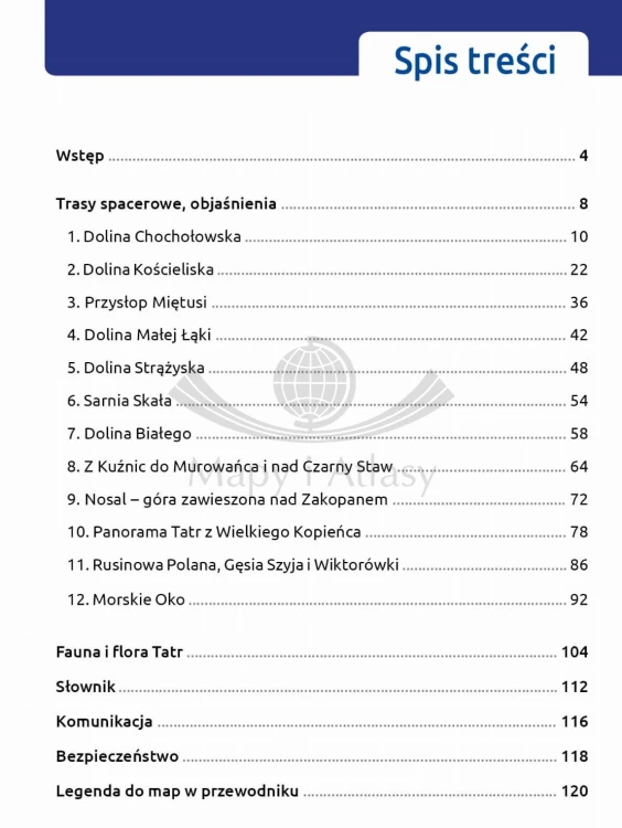 Tatry Polskie. Trasy spacerowe. Przewodnik wydawnictwa Compass. Spis treści