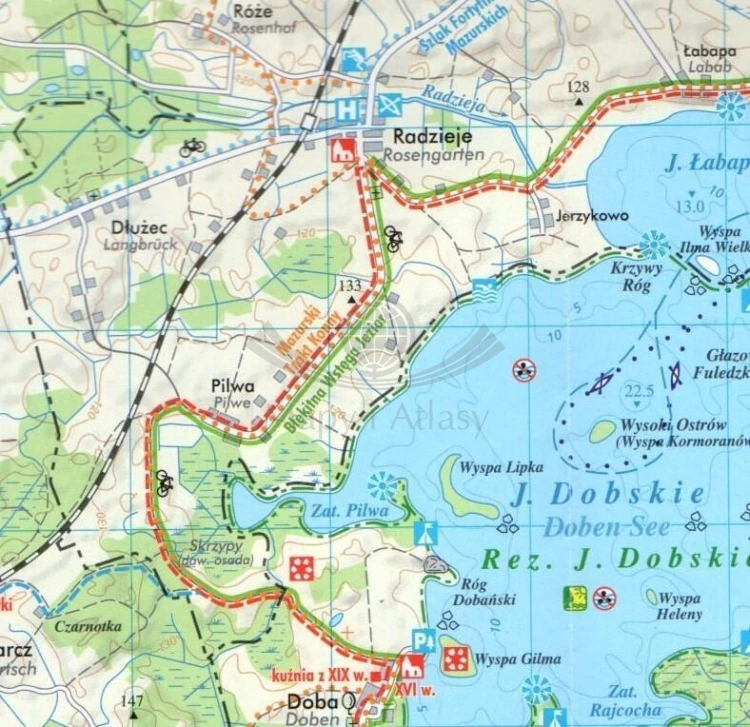Mazury. Kraina Wielkich Jezior. Mapa turystyczna. Wyd. 2026. TopMapa. Przykładowa strona