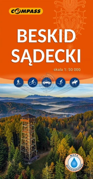 Beskid Sądecki 1:50 000. Laminowana mapa turystyczna wydawnictwa Compass. Okładka