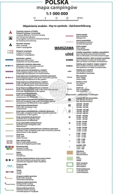 Polska 1:1 000 000. Mapa samochodowa campingów wydawnictwa Europilot. Legenda