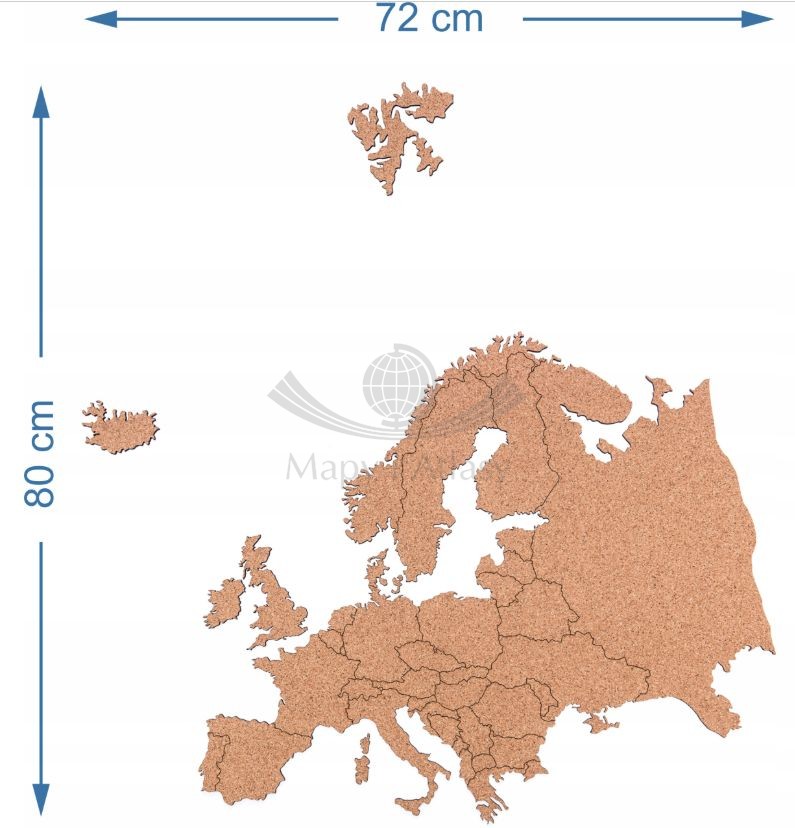 Europa. Mapa korkowa L: 80 x 72 cm