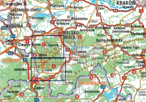 Beskid Śląski 1:25 000. Mapa turystyczna wydawnictwa Galileos. Zasięg