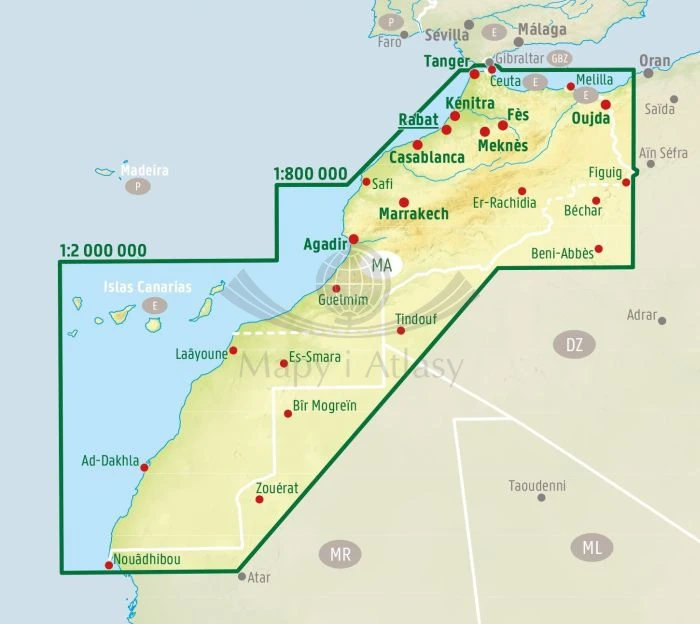 Maroko 1:800 000. Mapa samochodowo-turystyczna wydawnictwa Freytag &amp; Berndt. Zasięg