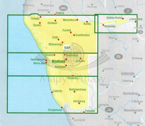 Namibia 1:1 000 000. Mapa samochodowo-turystyczna wydawnictwa Freytag Berndt. Zasięg