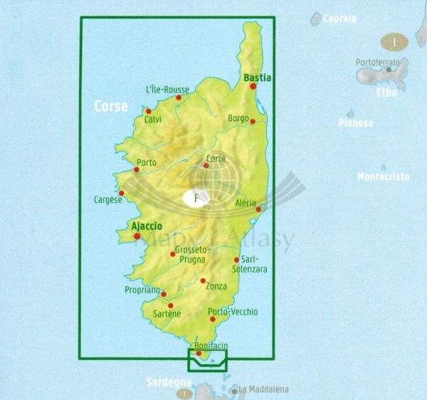 Korsyka 1:150 000. Mapa samochodowo-turystyczna wydawnictwa Freytag Berndt. Zasięg