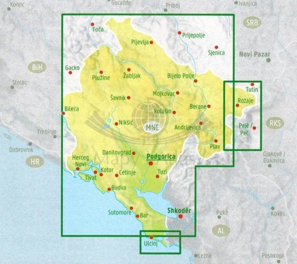 Czarnogóra 1:150 000. Mapa samochodowo-turystyczna wydawnictwa Freytag Berndt. Zasięg