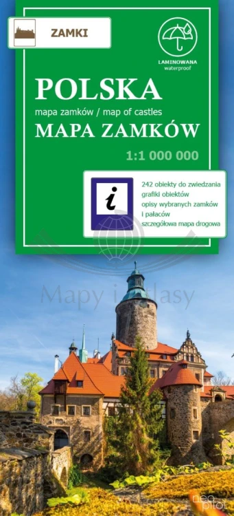 Polska 1:1 000 000. Wodoodporna mapa turystyczna zamków Polski wydawnictwa NEO-PILOT. Okładka