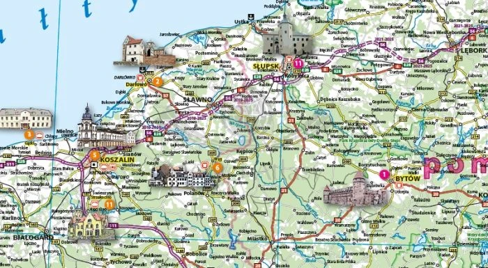 Polska 1:1 000 000. Wodoodporna mapa turystyczna zamków Polski wydawnictwa NEO-PILOT. Fragment