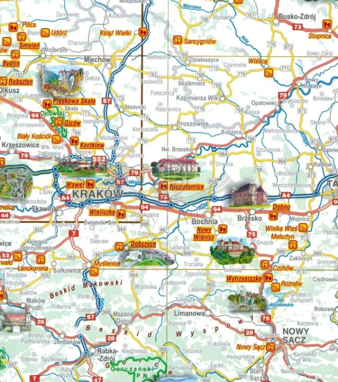 Polska. Mapa turystyczna zamków Polski wydawnictwa Compass. Fragment 1