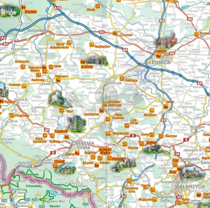 Polska. Mapa turystyczna zamków Polski wydawnictwa Compass. Fragment 2