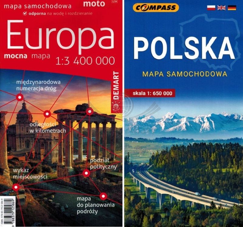 Europa 1:3 400 000. Laminowana mapa samochodowa Demart + Polska Compass. Wyd. 2026/2027