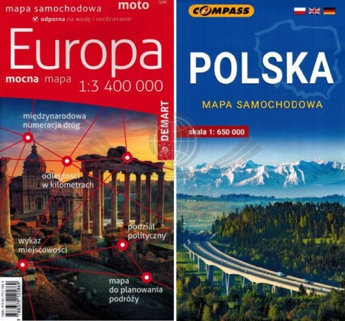 Europa 1:3 400 000. Laminowana mapa samochodowa + Polska Compass