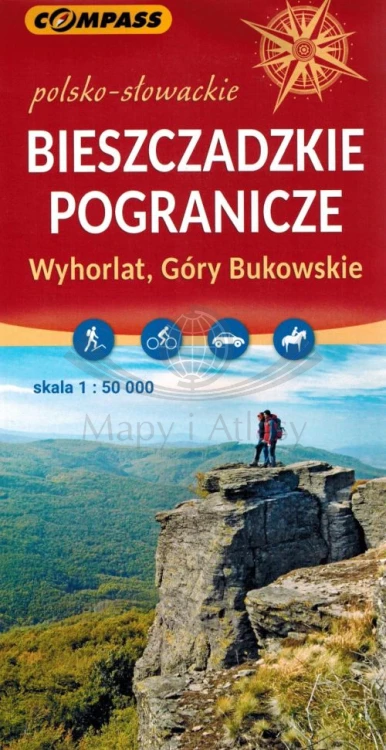 Bieszczadzkie pogranicze polsko-słowackie. Wyhorlat, Góry Bukowskie. Mapa turystyczna wydawnictwa Compass. Okładka