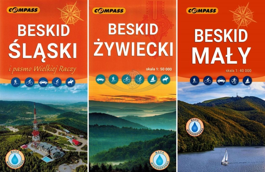 Beskid Śląski, Żywiecki i Mały. Zestaw: 3 x laminowana mapa turystyczna. Wyd. 2026. Compass