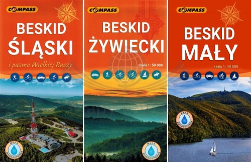 Beskid Śląski, Żywiecki i Mały. Zestaw trzech laminowanych map turystycznych wydawnictwa Compass