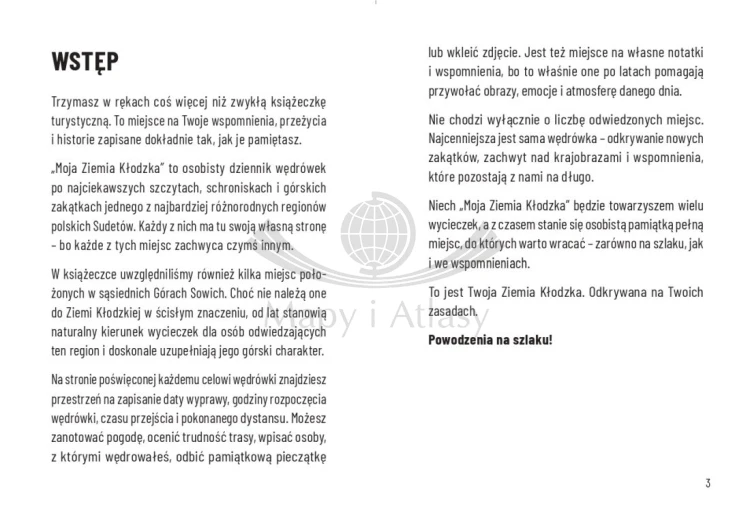 Książeczka "Moja Ziemia Kłodzka" do zbierania pieczątek i notatnik. Wstęp