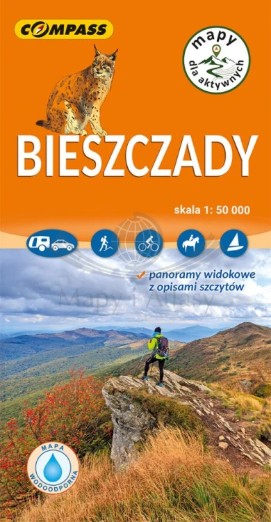Bieszczady 1:50 000. Laminowana mapa turystyczna wydawnictwa Compass. Okładka