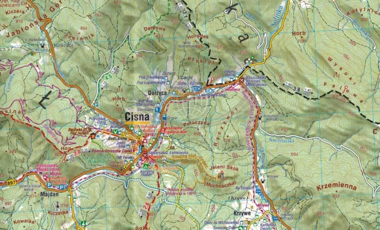 Bieszczady 1:50 000. Laminowana mapa turystyczna wydawnictwa Compass. Fragment 2