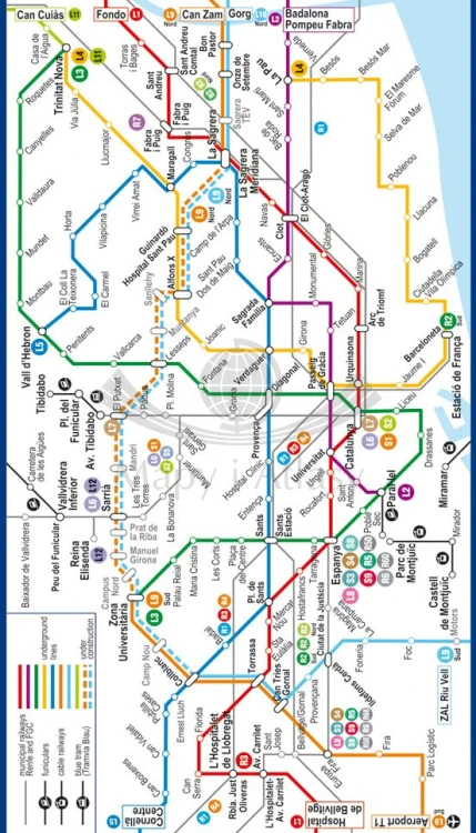 Barcelona 1:20 000. Laminowany plan miasta wydawnictwa ExpressMap. Schemat metra - fragment
