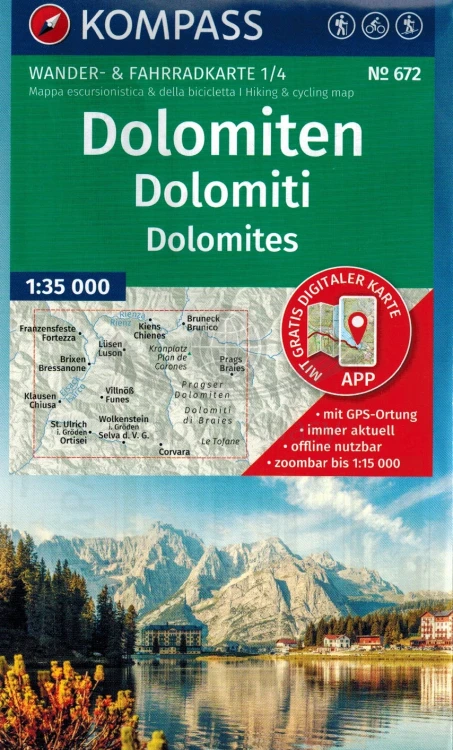 Dolomity. Zestaw czterech map turystycznych 672 wydawnictwa Kompass. Mapa 1 - okładka