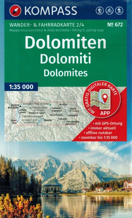 Dolomity. Zestaw czterech map turystycznych 672 wydawnictwa Kompass. Mapa 2 - okładka