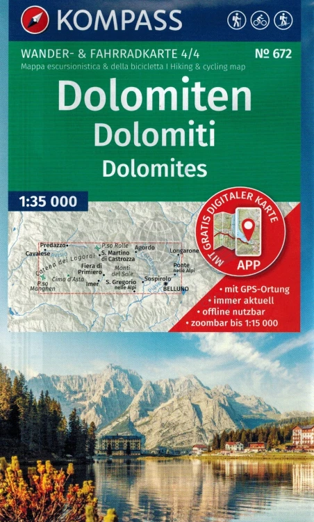 Dolomity. Zestaw czterech map turystycznych 672 wydawnictwa Kompass. Mapa 4 - okładka