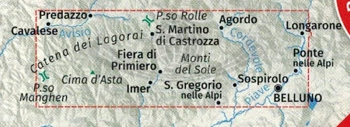 Dolomity. Zestaw czterech map turystycznych 672 wydawnictwa Kompass. Mapa 4 - zasięg