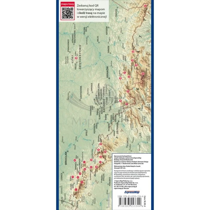 Korona Gór Polski. Laminowana mapa turystyczna wydawnictwa ExpresMap. Zasięg